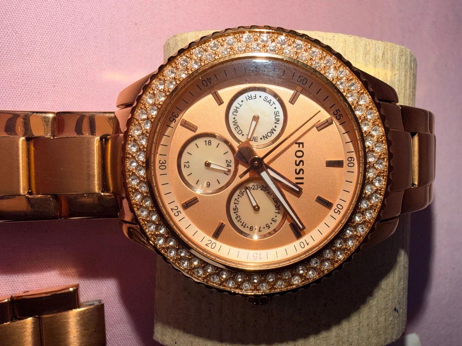 Fossil dameshorloge roze goud Strass Doos + schakels – photo 19